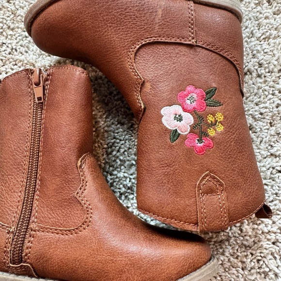 Toddler girls western cowboy boots brown Boots with Floral Embroidery size 6 - Picture 5 of 11